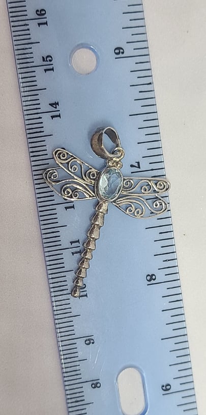 Pendant, Sterling Silver Dragonfly With Aquamarine Accent