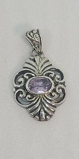 Gemstone Pendant, Filagree Amethyst and Sterling Silver