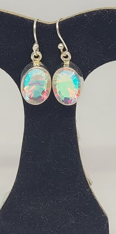 Earrings, Sterling Silver and Aura Quartz