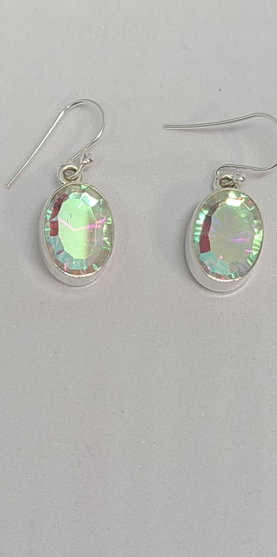 Earrings, Sterling Silver and Aura Quartz