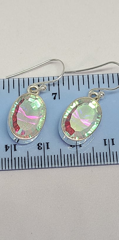 Earrings, Sterling Silver and Aura Quartz