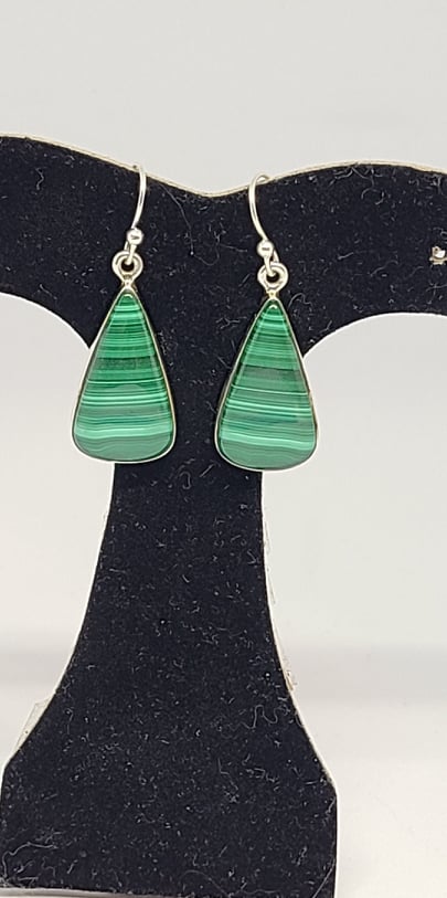 Earrings, Sterling Silver and Malachite