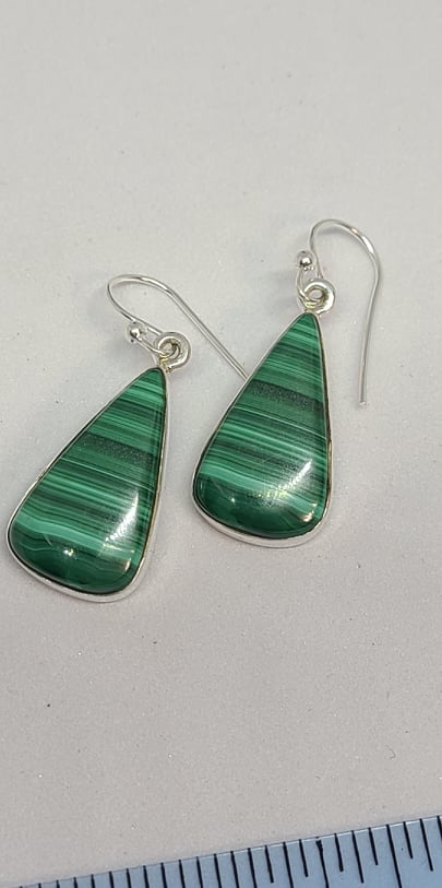 Earrings, Sterling Silver and Malachite