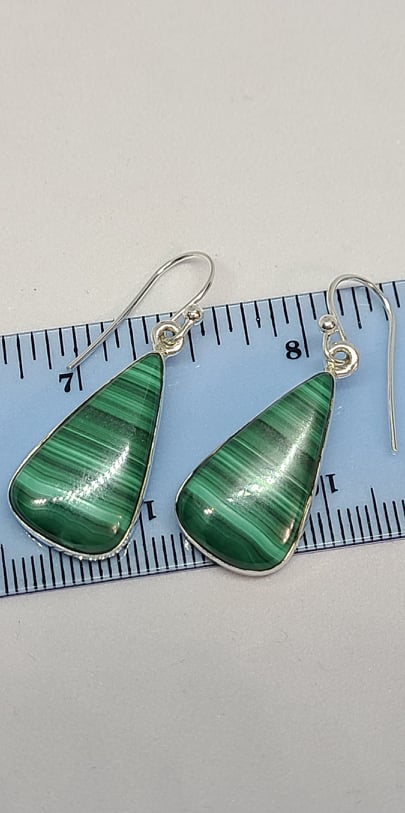 Earrings, Sterling Silver and Malachite