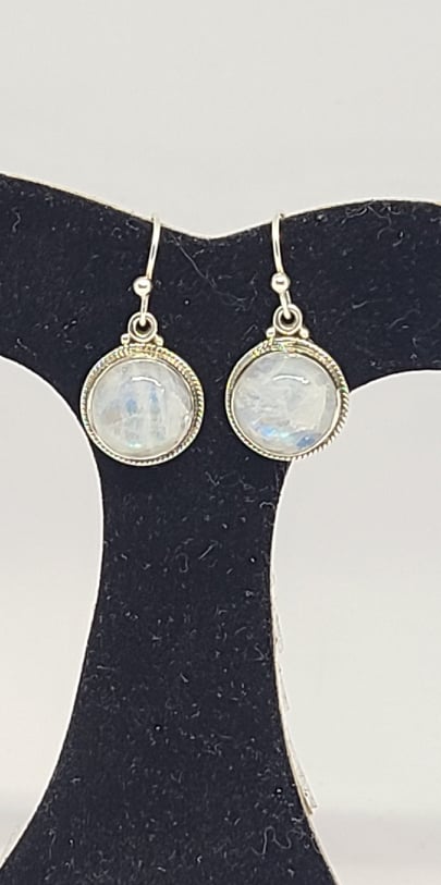 Earrings, Sterling Silver and Moonstone