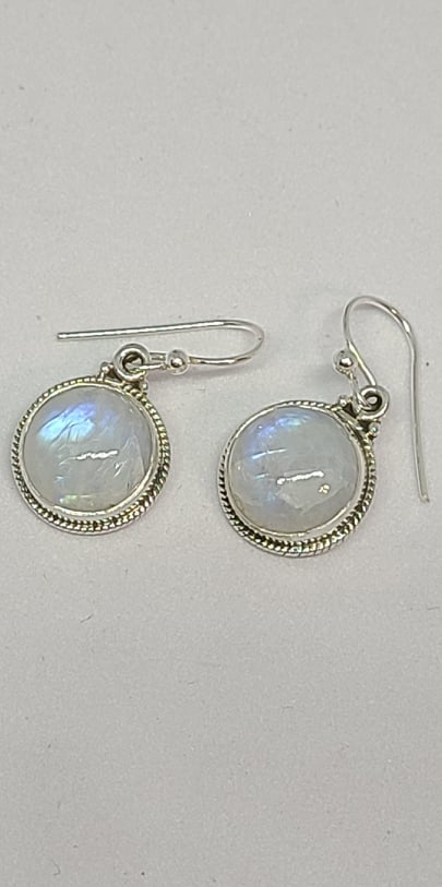 Earrings, Sterling Silver and Moonstone