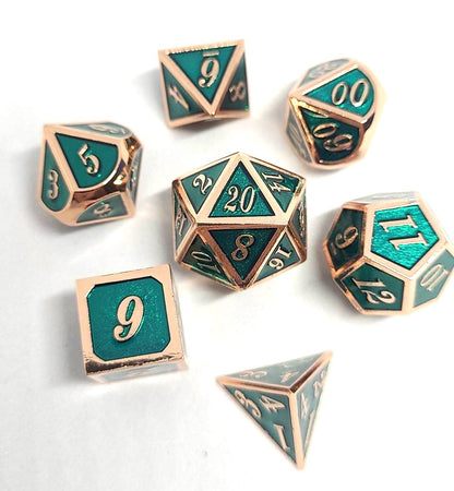 Dice Sets, Metal and Enamel Polyhedron 7 Piece Set