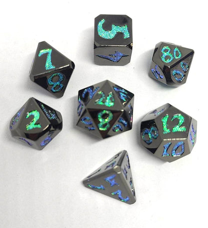 Dice Sets, Solid Metal With Sparke numbers Polyhedron 7 Piece Set