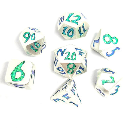 Dice Sets, Solid Metal With Sparke numbers Polyhedron 7 Piece Set