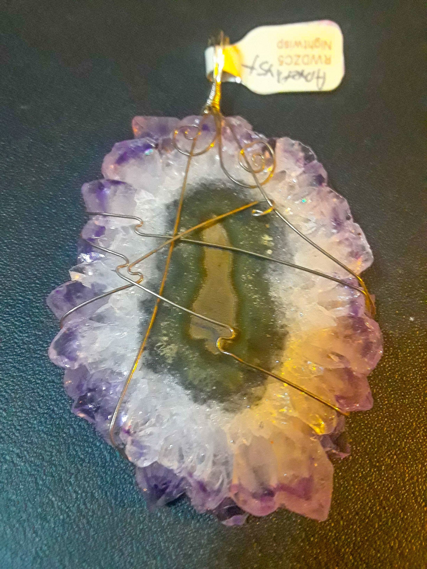 Gemstone Pendant, Amethyst Slice Hand Wrapped in Sterling Silver