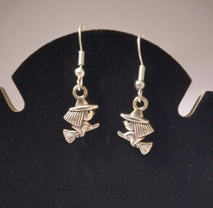 Metal Earrings, Witch on Broom