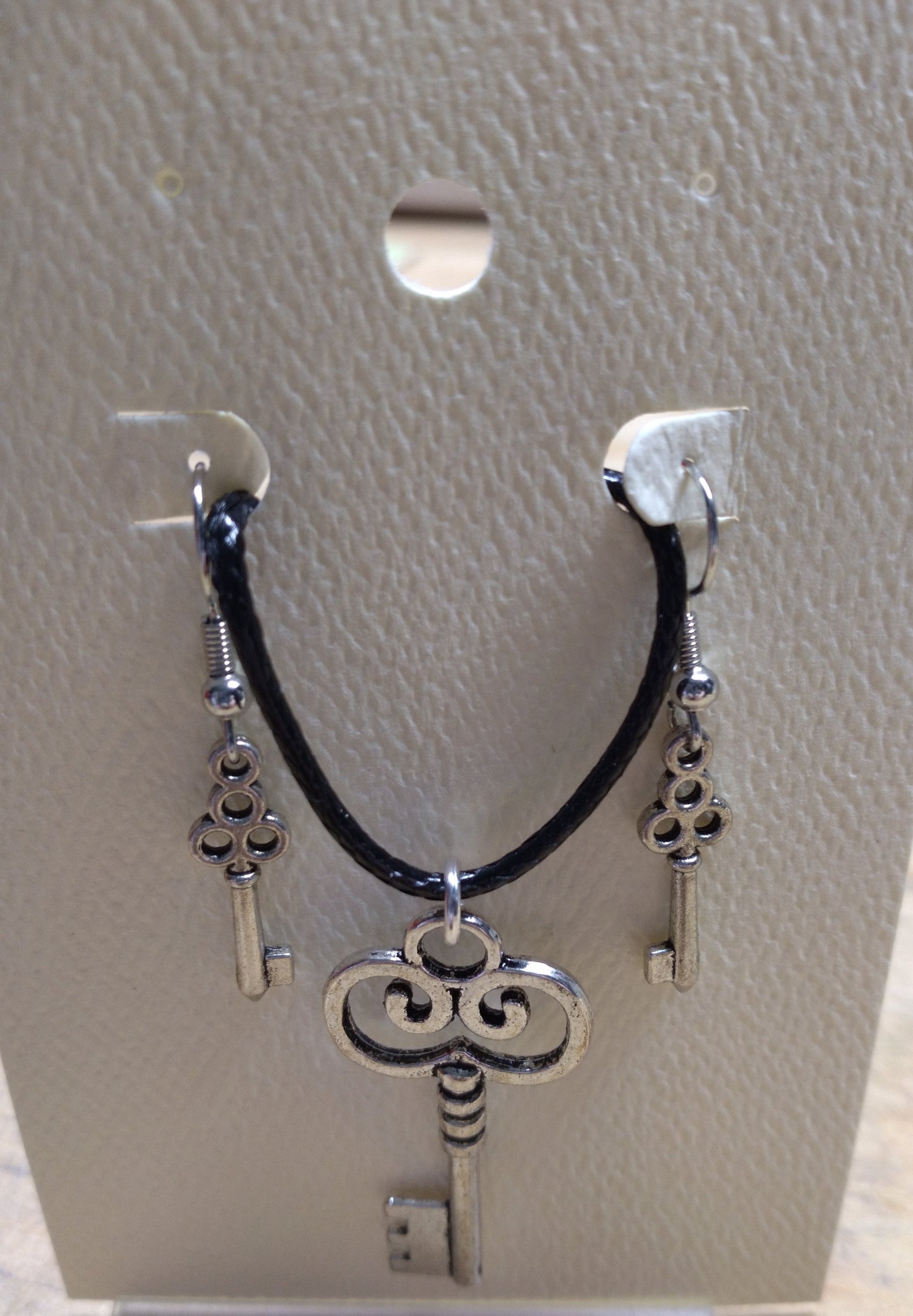 Pendant and Earrings set,Silver tone Key