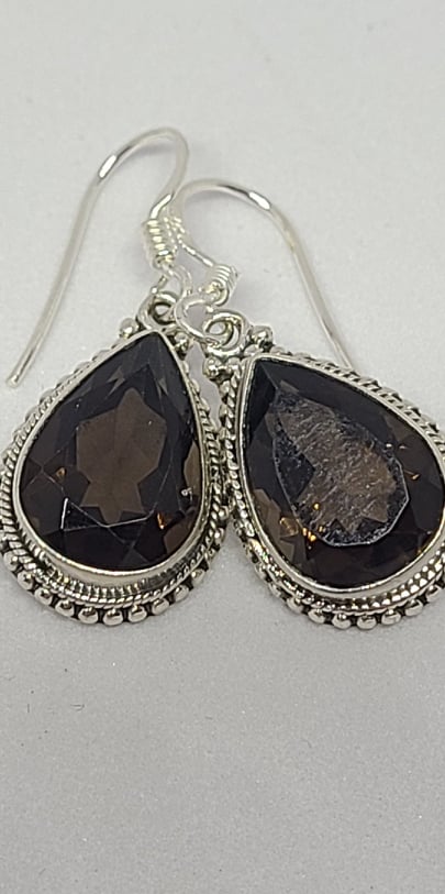 Earrings, Sterling Silver and Smokey Quartz