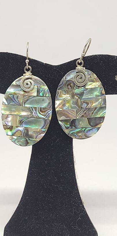 Earrings, Sterling Silver and Mother of Pearl