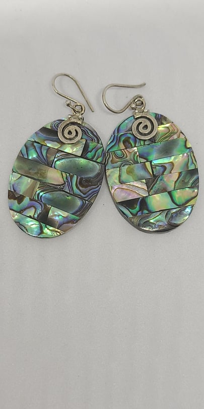 Earrings, Sterling Silver and Mother of Pearl