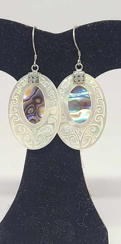 Earrings, Sterling Silver and Mother of Pearl