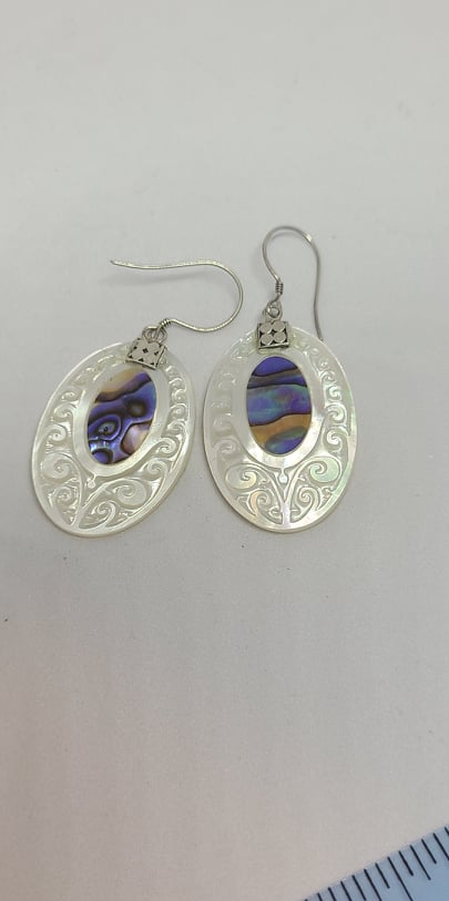 Earrings, Sterling Silver and Mother of Pearl