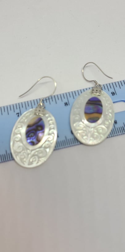 Earrings, Sterling Silver and Mother of Pearl