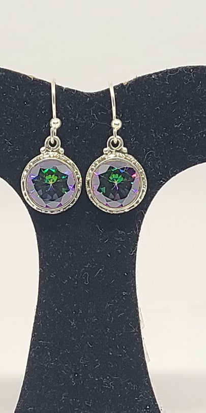 Earrings, Sterling Silver and Mystic Topaz