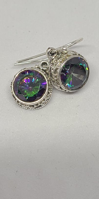Earrings, Sterling Silver and Mystic Topaz
