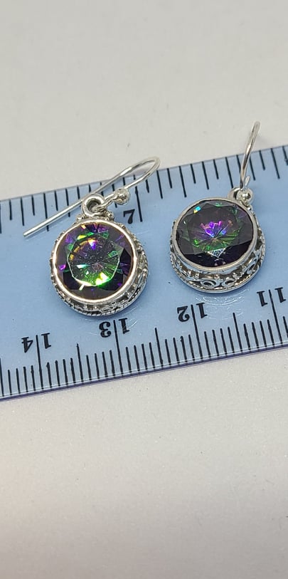 Earrings, Sterling Silver and Mystic Topaz