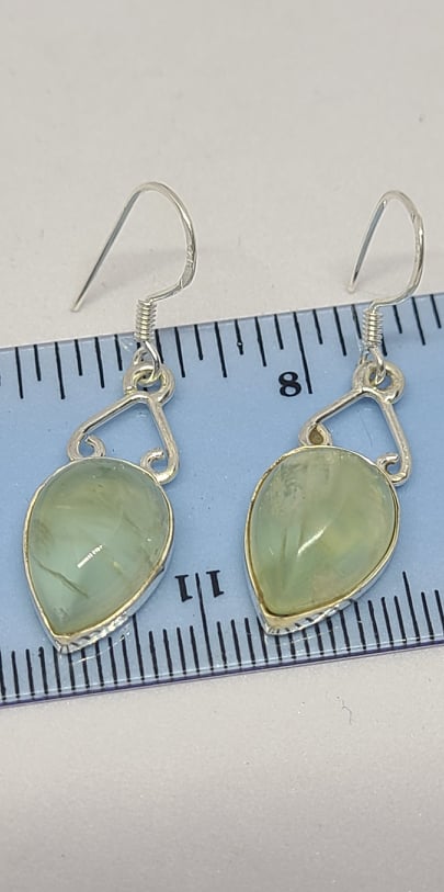 Earrings, Sterling Silver and Prehnite