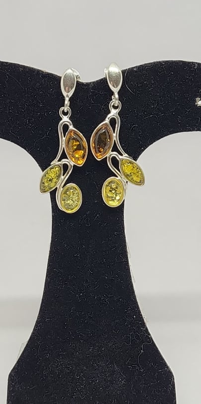 Earrings, Sterling Silver and Baltic Amber