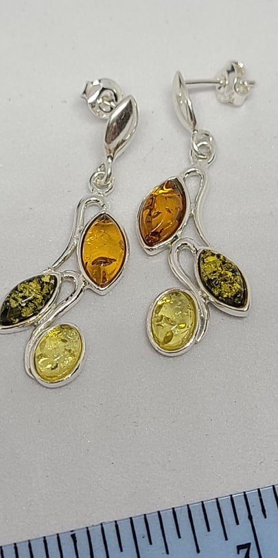 Earrings, Sterling Silver and Baltic Amber