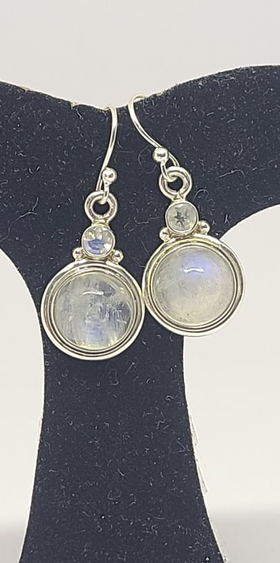 Earrings, Sterling Silver and Rainbow Moonstone