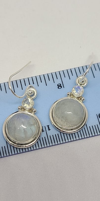 Earrings, Sterling Silver and Rainbow Moonstone