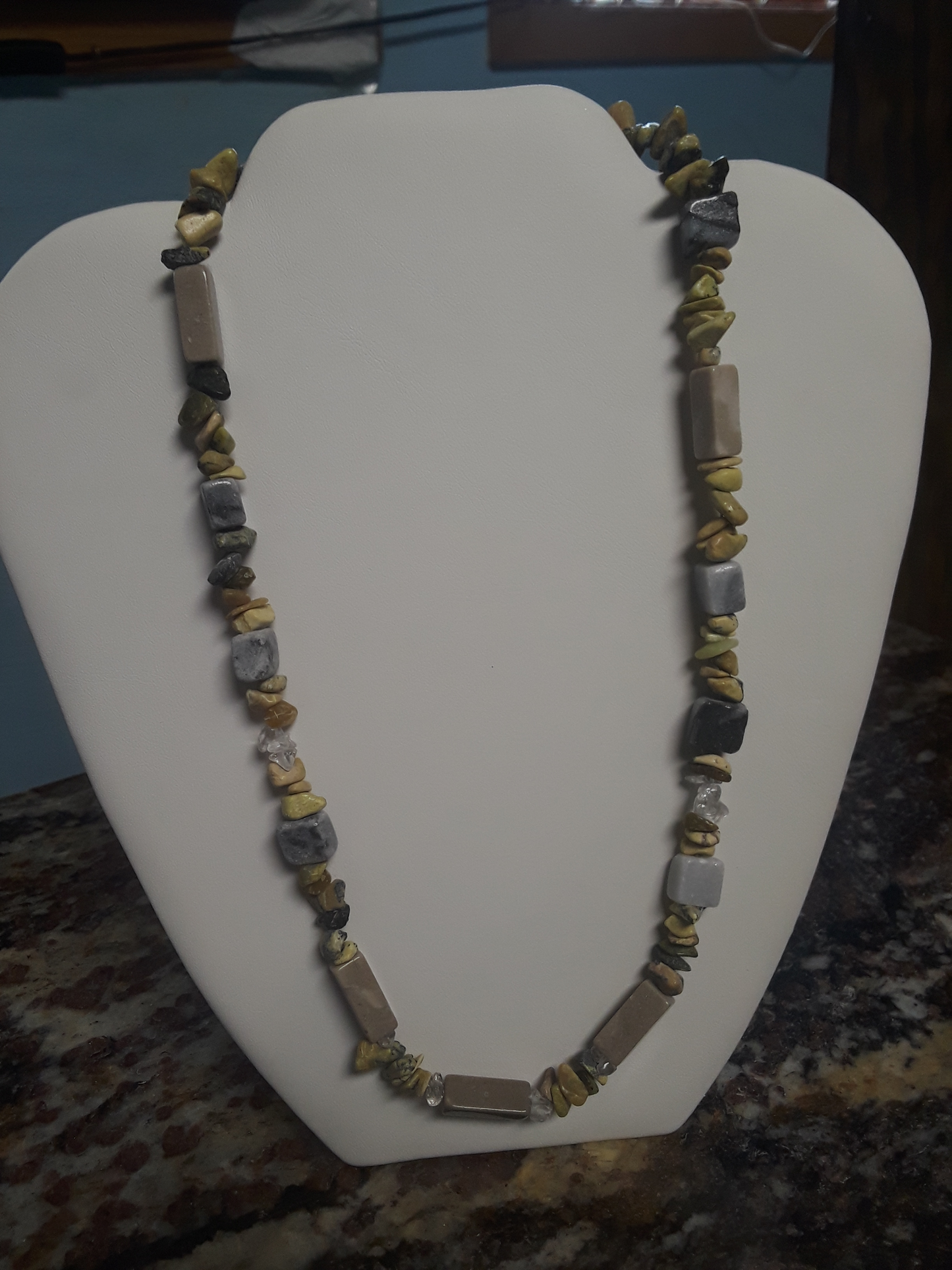Necklace, Serpentine , marble and quartz