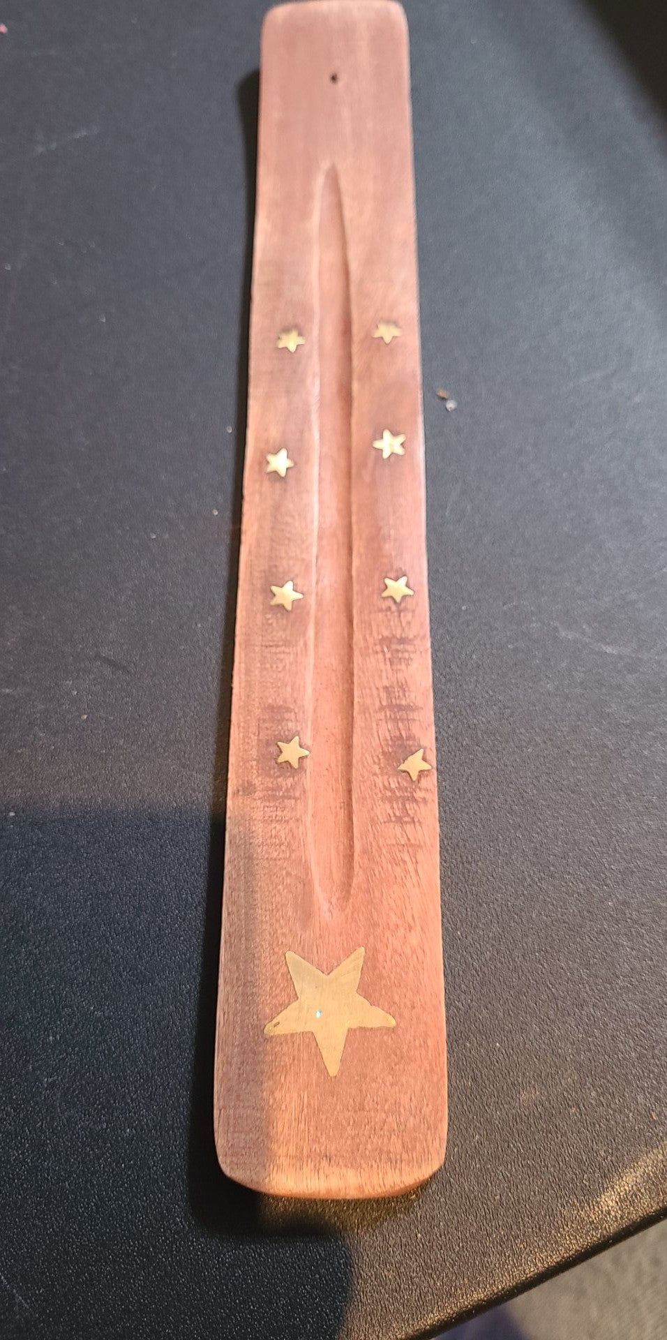 Burner, Brass Inlaid Shapes Natural Wood Wooden Stick Incense Burner