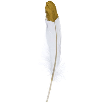 Smudging Feather, Goose White with gold tip