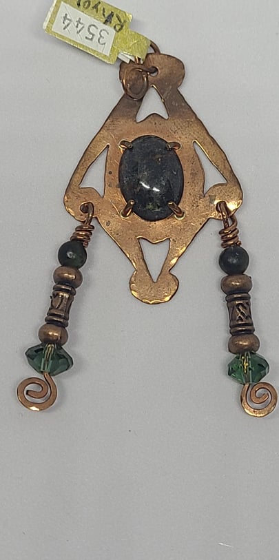 Gemstone Pendant, Copper and Rhyolite artwork