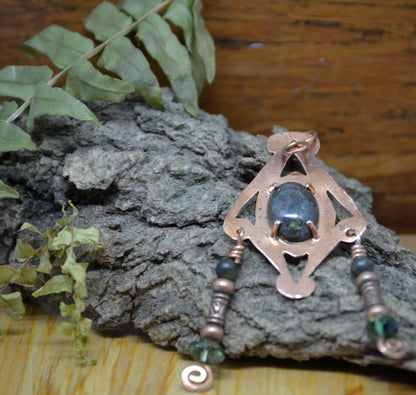 Gemstone Pendant, Copper and Rhyolite artwork