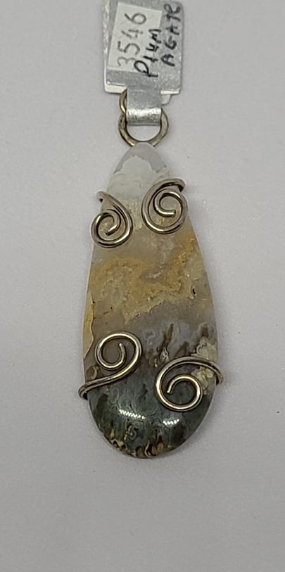 Gemstone Pendant, Agate Plume in a Sterling Silver Swirl