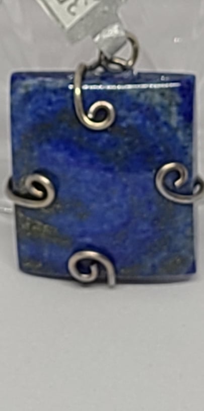 Gemstone Pendant, Lapis Lazuli in a Sterling Silver Swirl