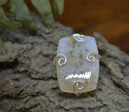 Gemstone Pendant, Agate Dendrite in Sterling Silver Swirl