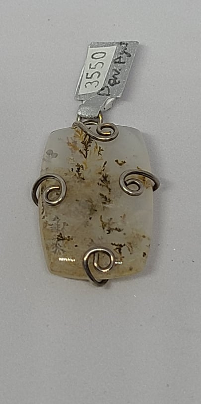 Gemstone Pendant, Agate Dendrite in Sterling Silver Swirl