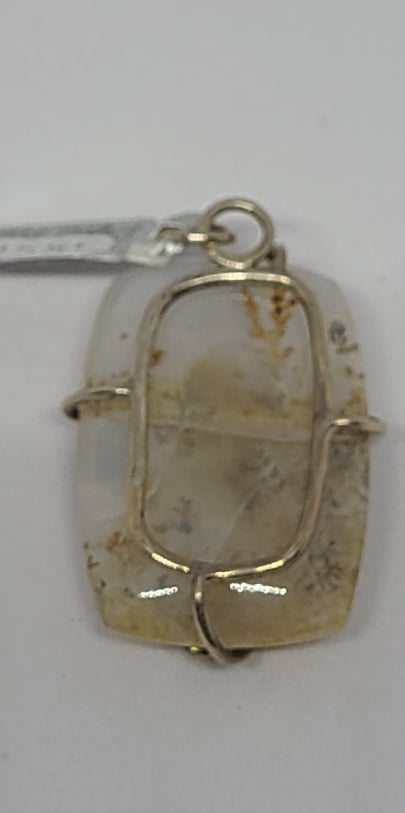 Gemstone Pendant, Agate Dendrite in Sterling Silver Swirl