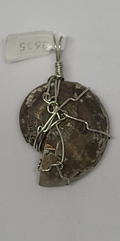 Gemstone Pendant, Ammonite Hand Wrapped in Copper