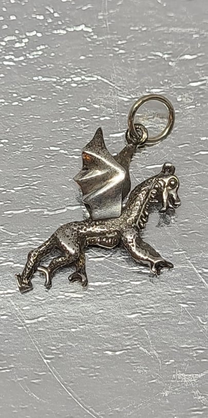 Sterling silver pendant, Large Dragon 33mm