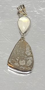 Pendant, Sterling Silver w/ Druzy agate and Moonstone