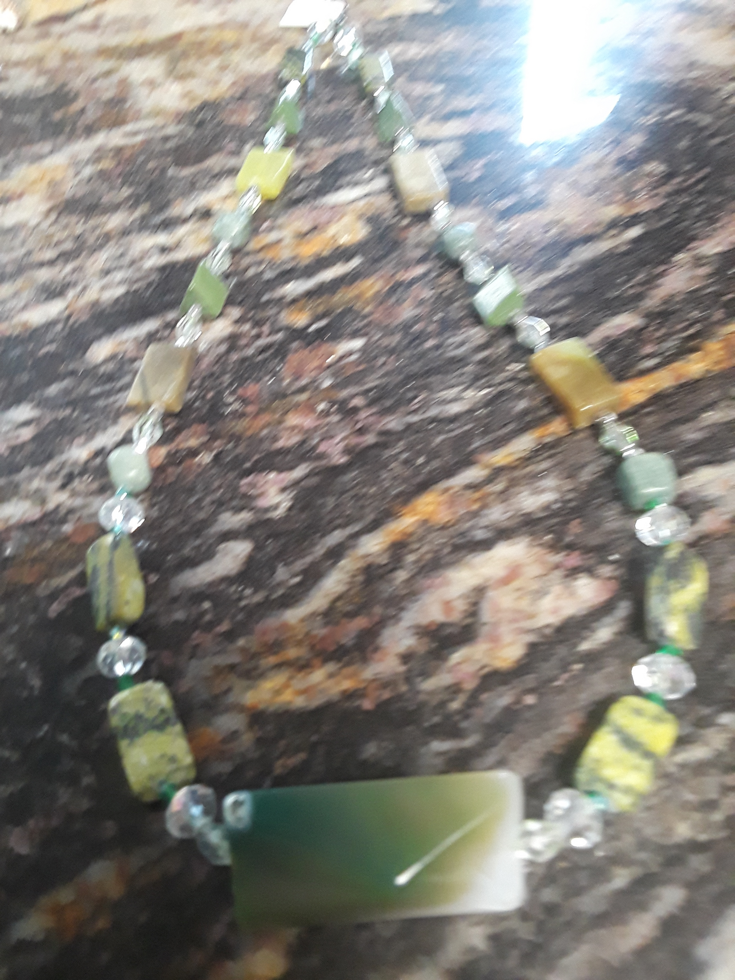 Necklace, Druzy agate and Serpentine