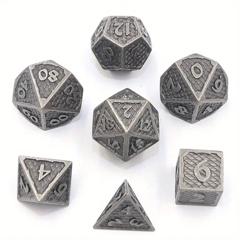 Dice Sets, Solid Metal  7 Piece Set Dragon Scales