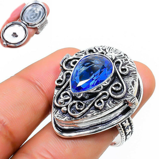 Sterling Silver Ring - Poison Ring with Blue Topaz