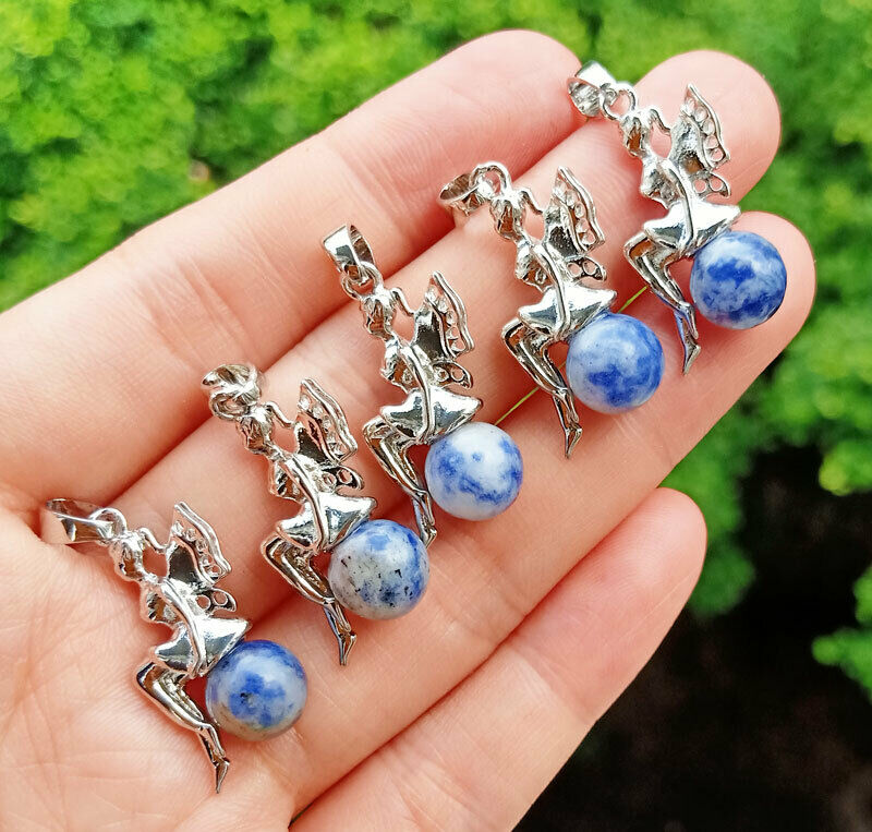 Gemstone Pendant Fairy on Gemstone ball Moon Dragon