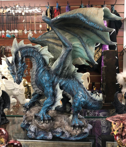 Large Blue Dragon Statue-  Large Blue Hyperion Water Behemoth Dragon