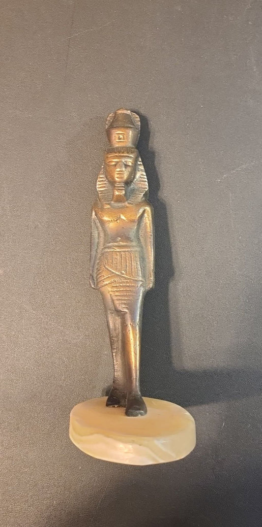 Egyptian Figurine, Bronze Man on Orange Calcite Base