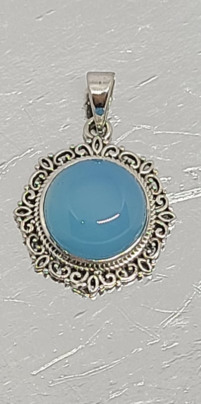 Necklace, Sterling Silver with Chalcedony and Filagree